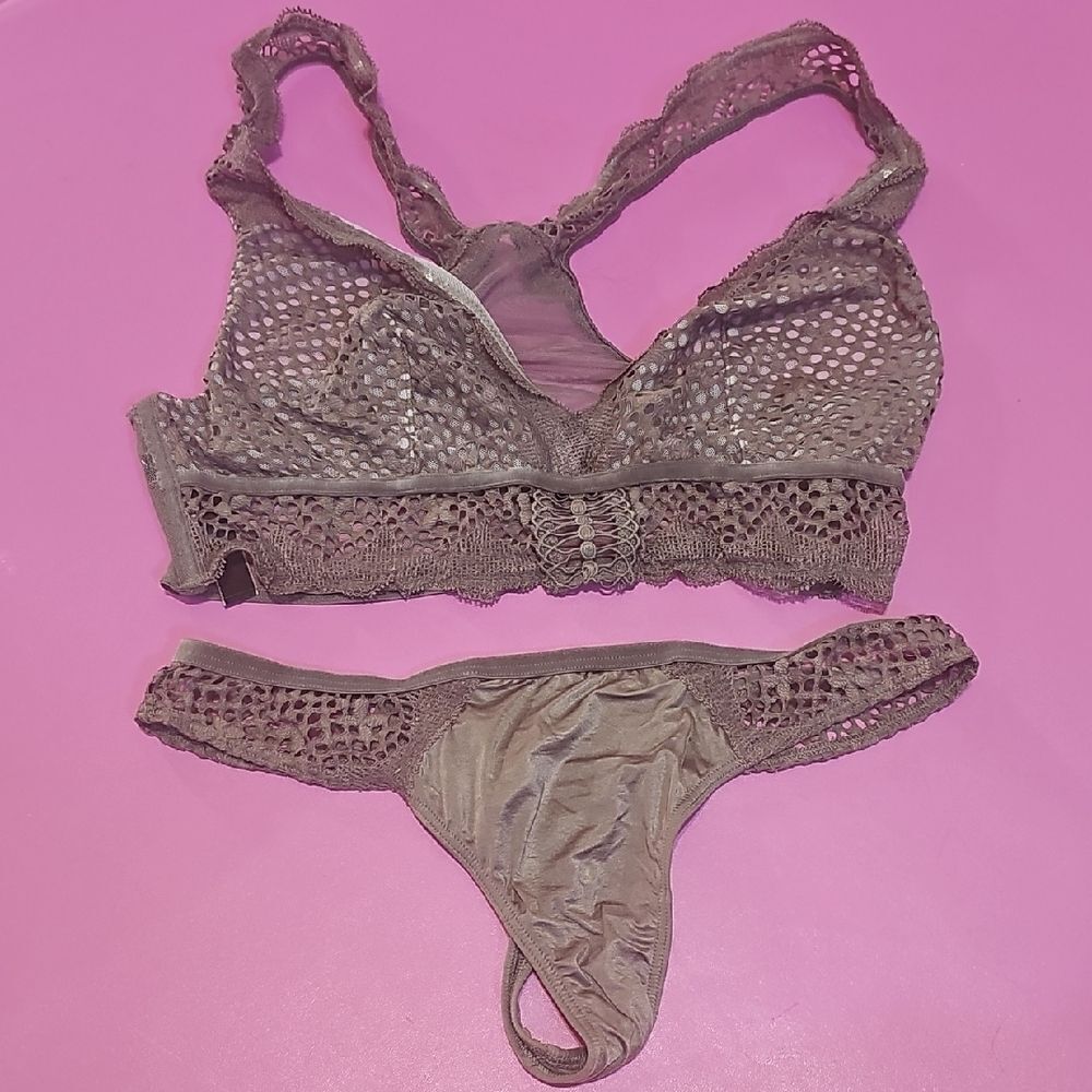 Victoria's Secret Lace Bralette and Thong Set - Brown